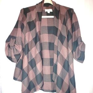 Knox Rose Light Boho Cardigan Brown & Black Buffalo Plaid Size XS